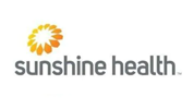 Sunshine Health company logo featuring a yellow and orange sunburst icon next to gray lowercase text.