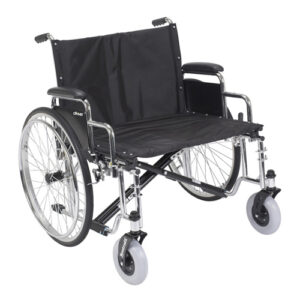 Drive Sentra EC heavy duty bariatric wheelchair with extra-wide black seat and chrome folding frame.
