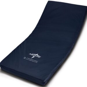 Medline 2-sided flippable hospital mattress with a navy blue waterproof antimicrobial cover.